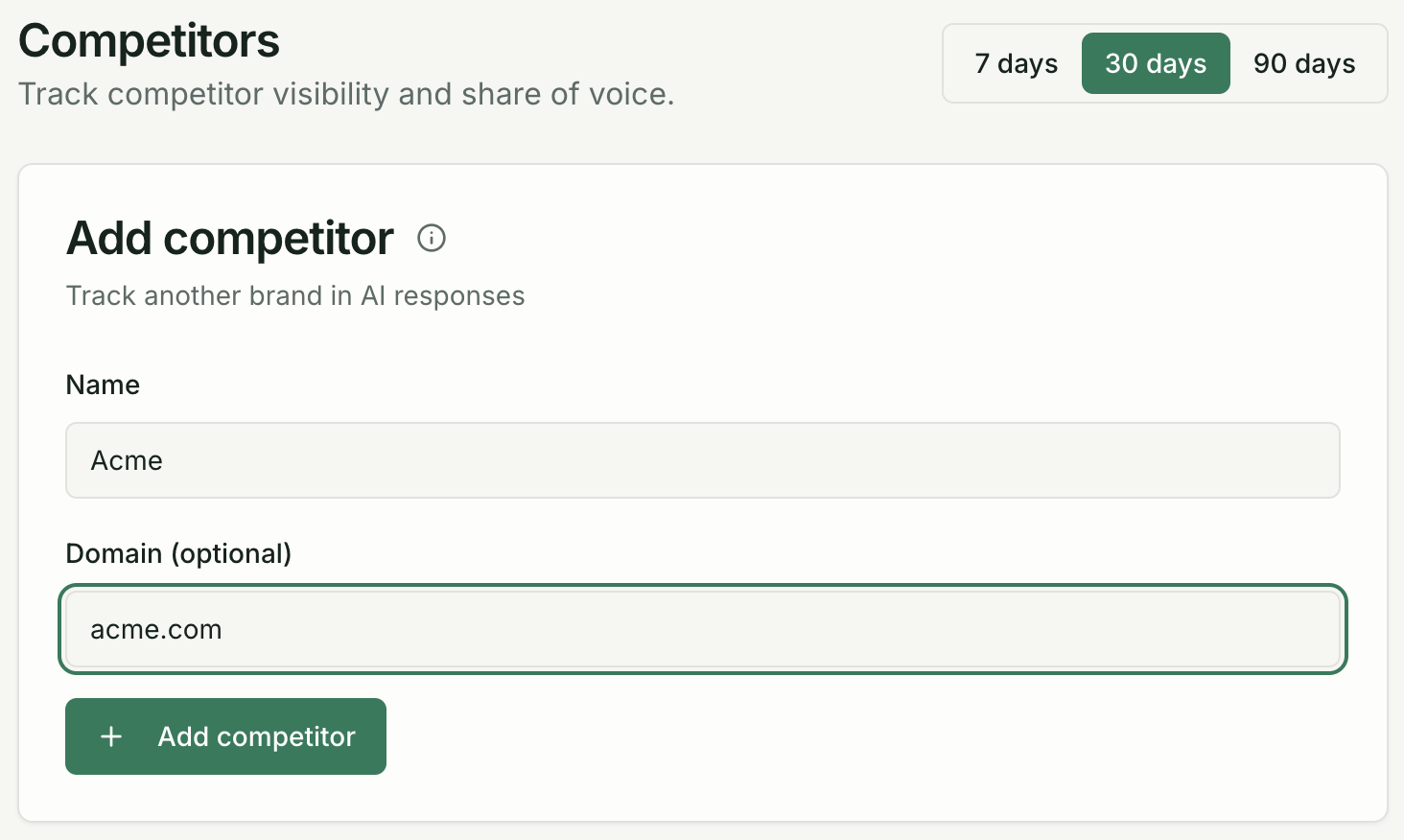 Add competitor dialog