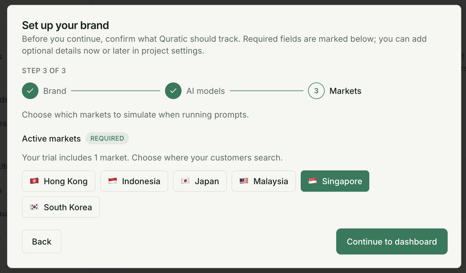 Market selection during brand setup
